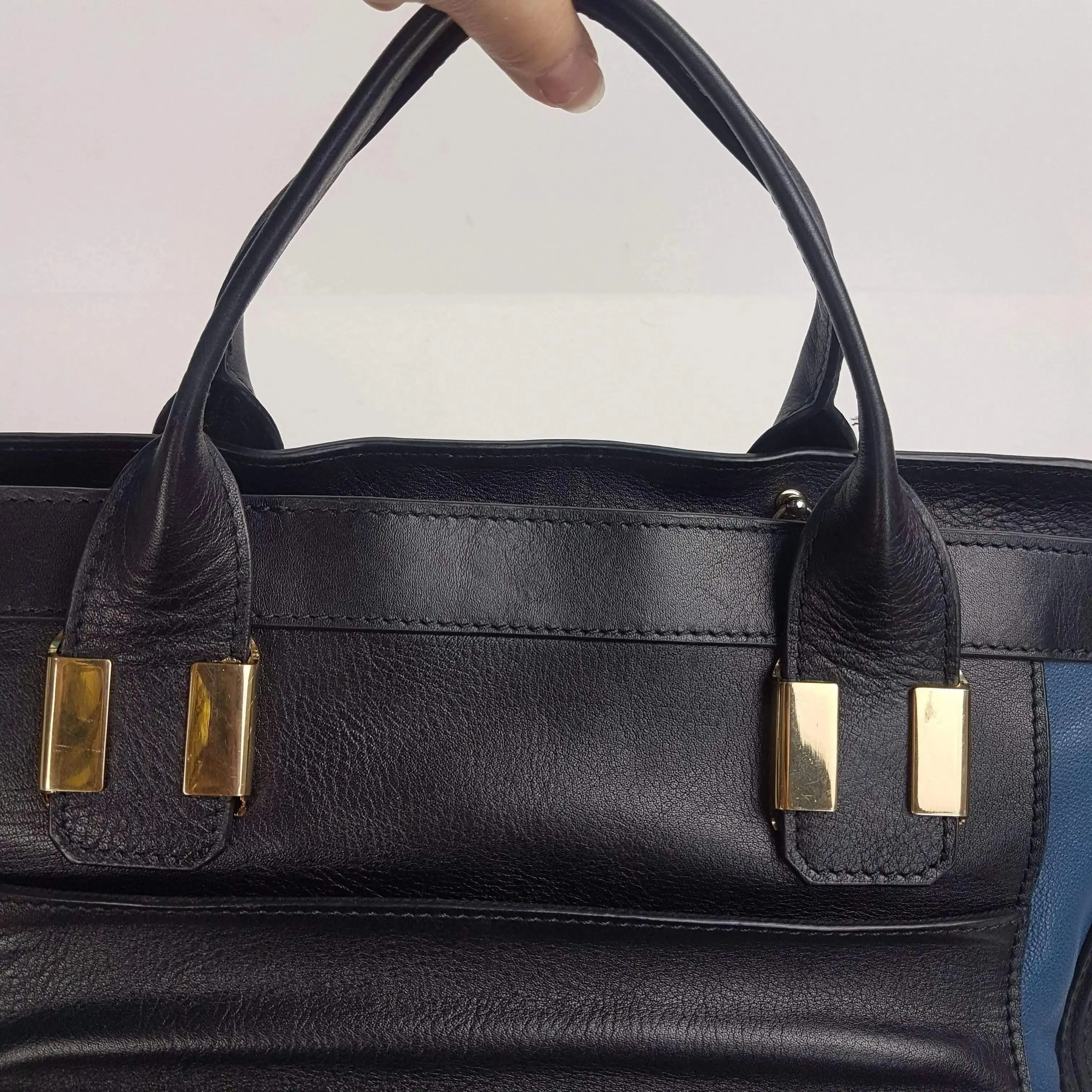 Chloe Blue/Black Leather Medium Alice Satchel Bag - Image 223