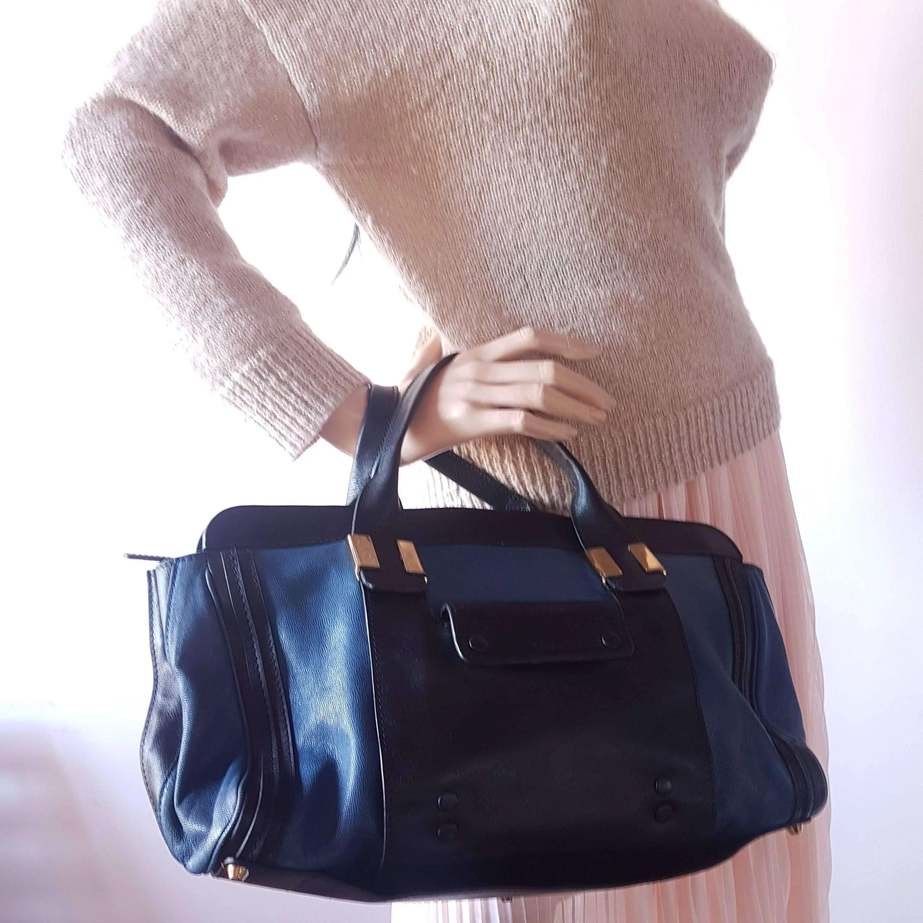 Chloe Blue/Black Leather Medium Alice Satchel Bag - Image 249