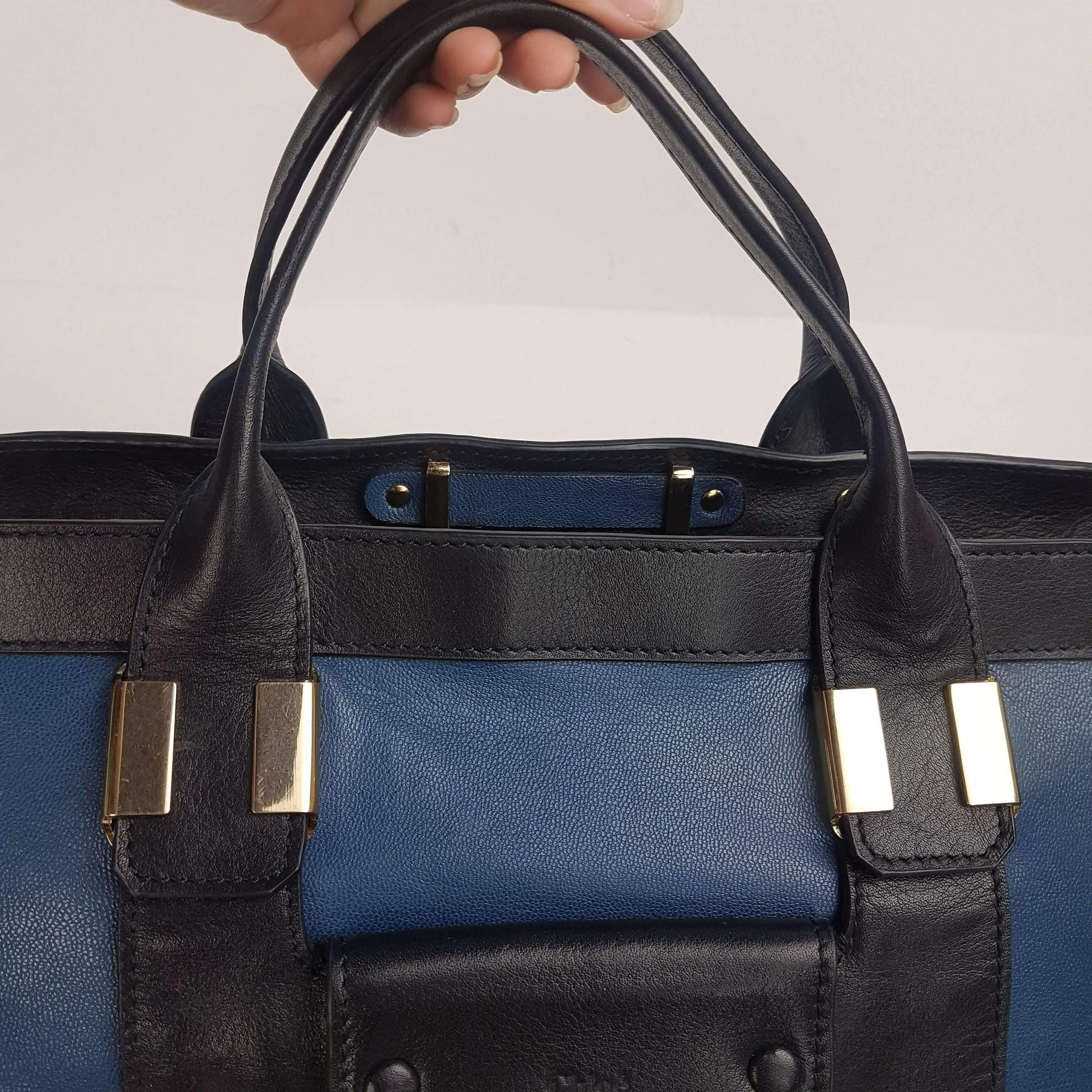 Chloe Blue/Black Leather Medium Alice Satchel Bag - Image 94