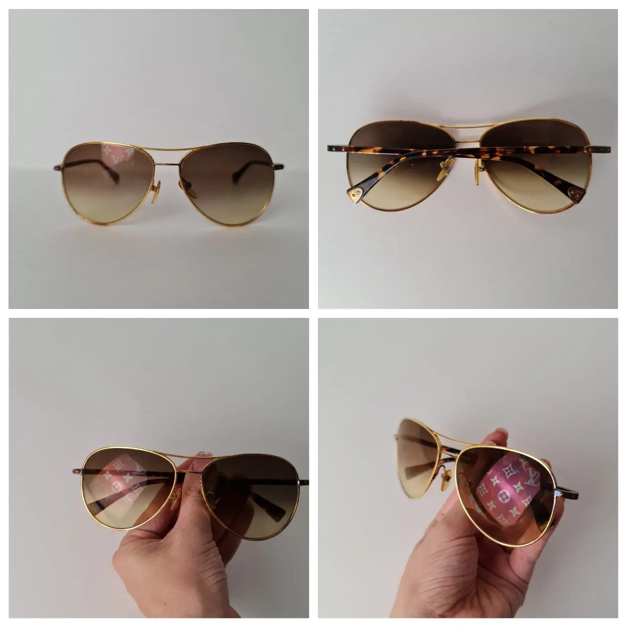 Louis Vuitton Goldtone Monogram Pilote Sunglasses - Image 17