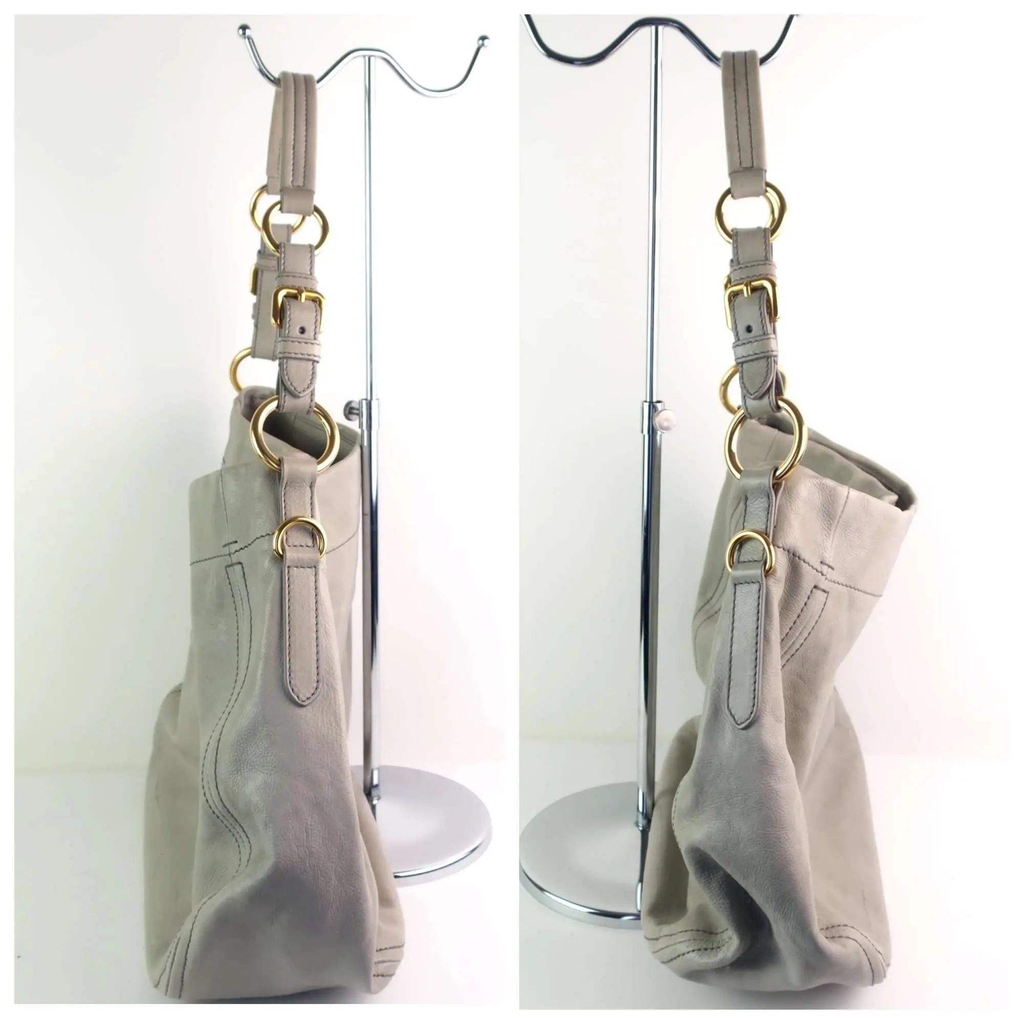 Prada Grey Hobo Leather Bag - Image 6