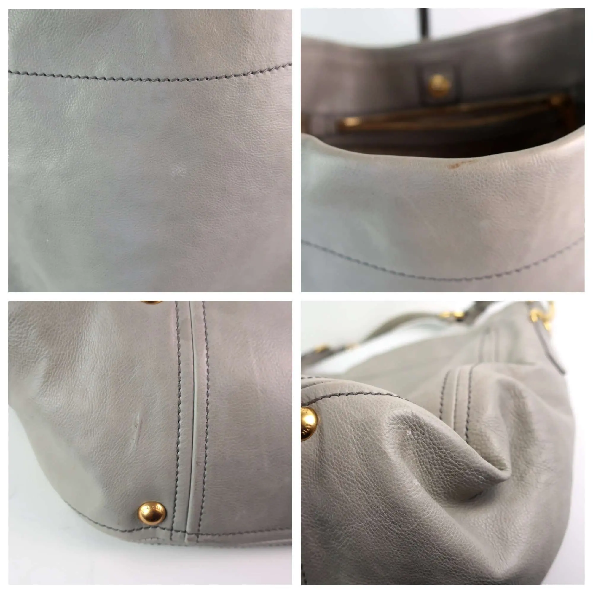 Prada Grey Hobo Leather Bag - Image 8